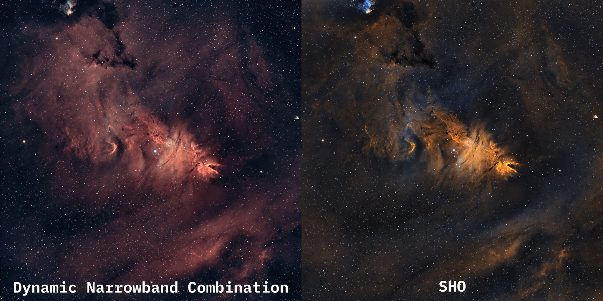 Final Processed Images: Dynamic Narrowband Combinations (left) and SHO (right)